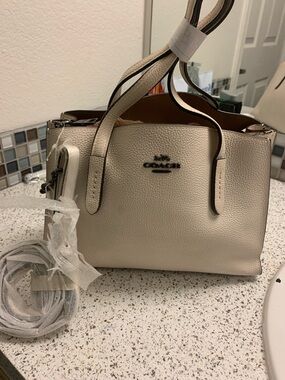 Coach Pebbled Leather Shoulder Tote in Light Beige and Tan